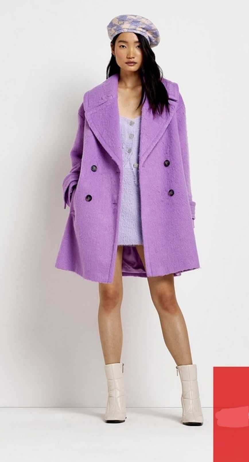 Стильное пальто лиловое, сереневое прямого кроя, оверсайз river island