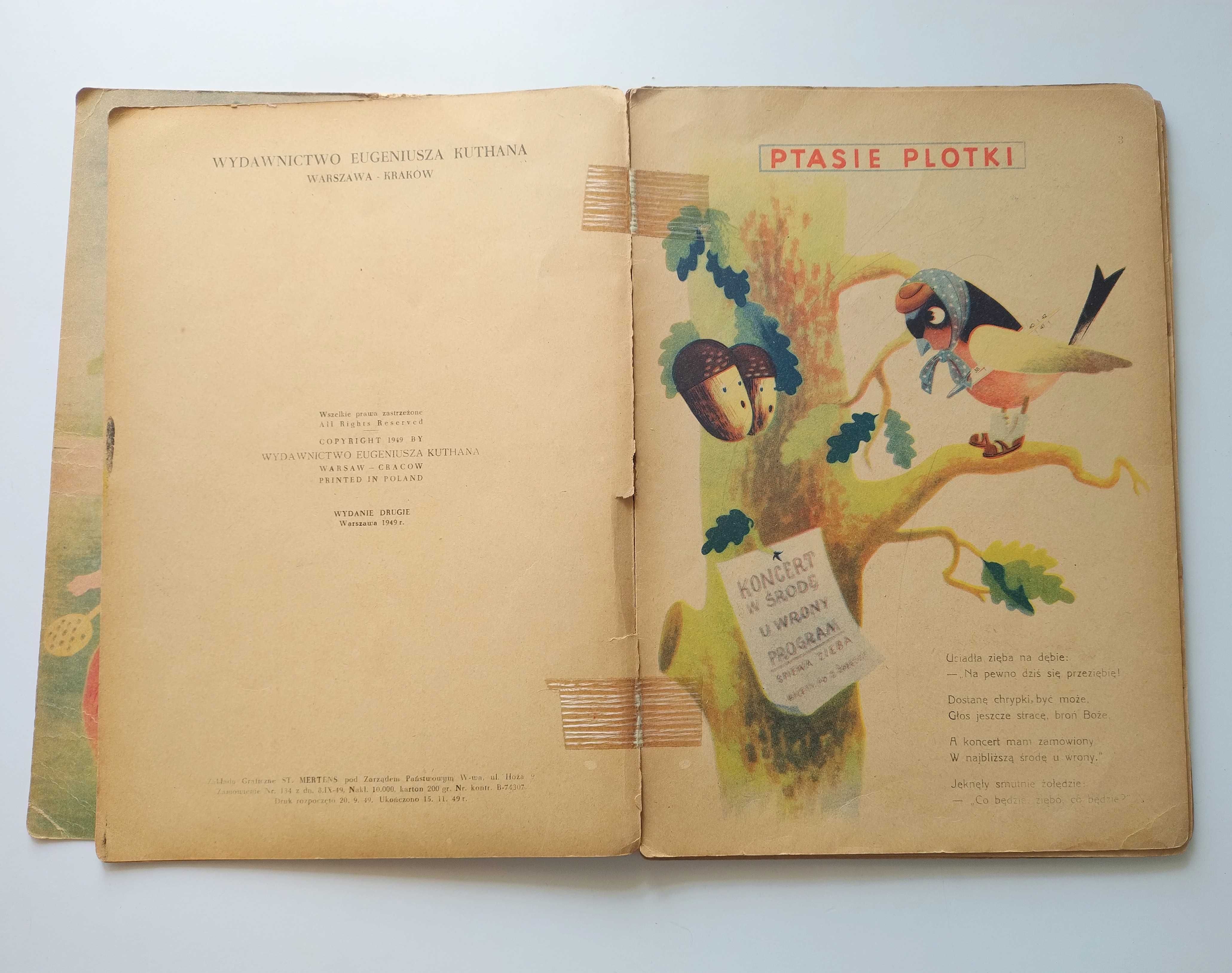 Ptasie plotki Brzechwa 1949 książka stare książki bajki dla dzieci