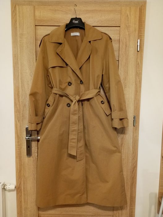 Płaszcz trencz prochowiec wiązany szlafrokowy