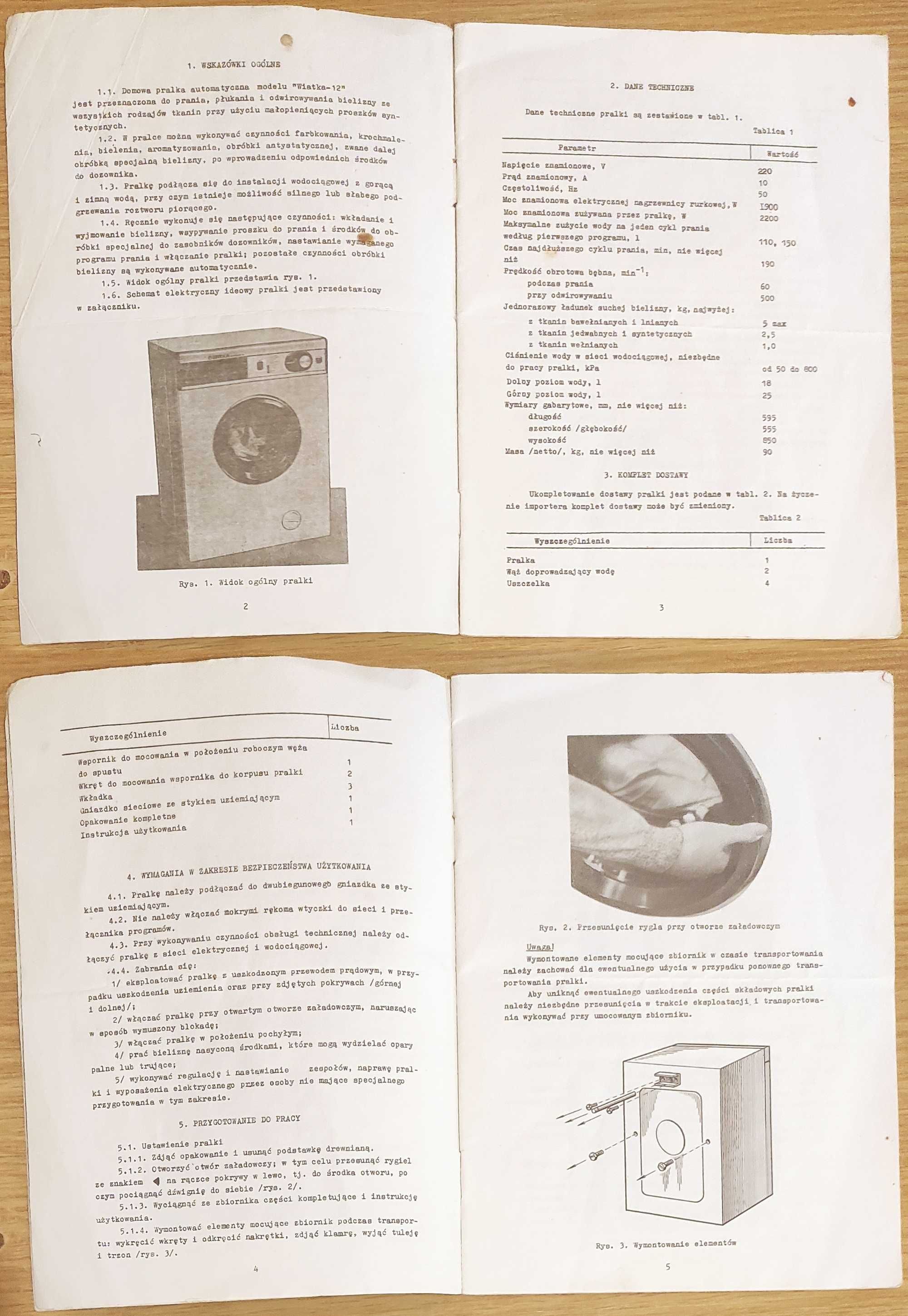 Instrukcja użytkownika pralki Wiatka-12. ZSRR Moskwa PRL 1987 r.