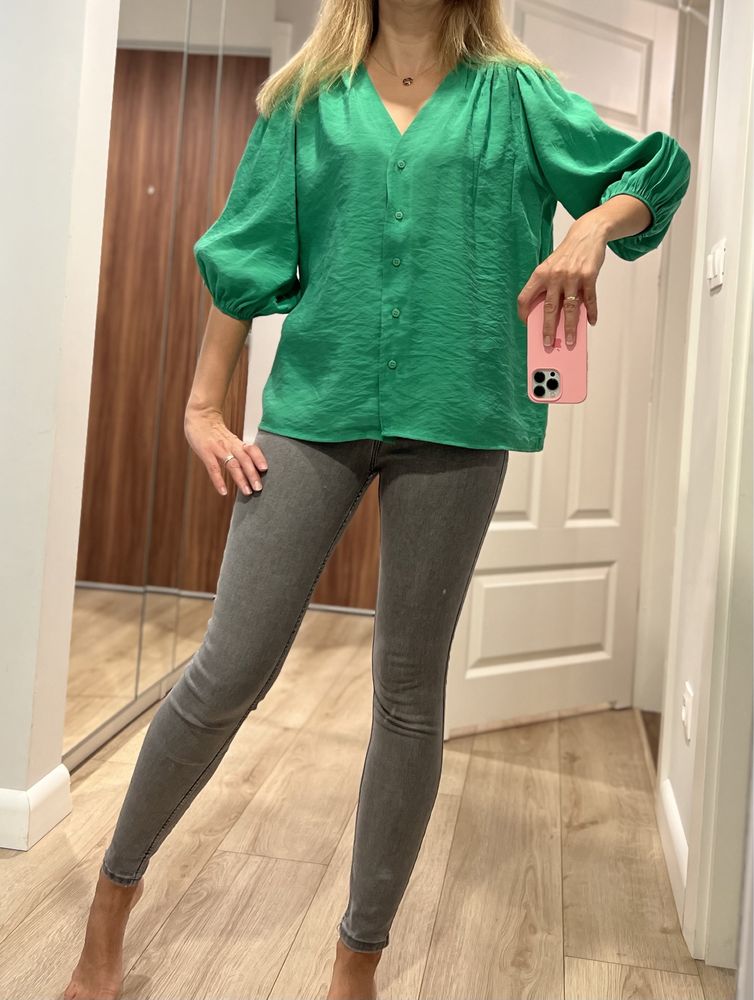 Elegancka, zielona bluzka bufiaste rękawy modal lc waikiki r. 42