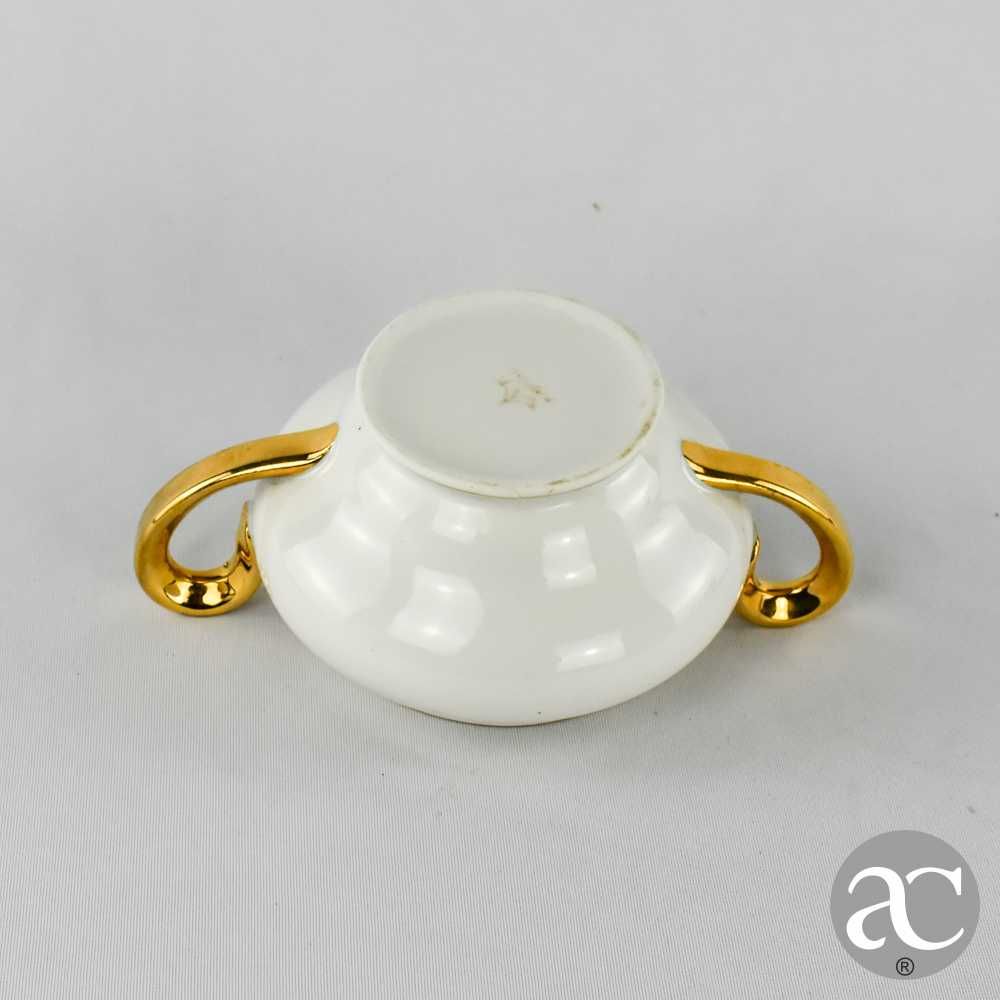 Conjunto Bule açucareiro e leiteira porcelana Artibus decoração a ouro