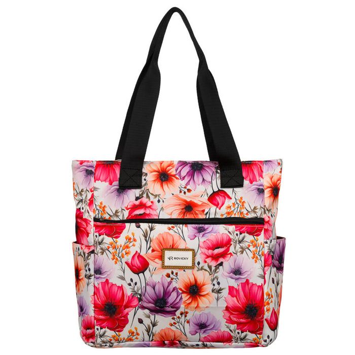 torba materiałowa shopper w kwiaty z szerokim paskiem - rovicky
