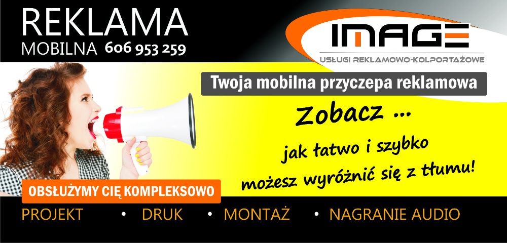 Reklama mobilna/przyczepa/laweta reklamowa/nagłośnienie/banery/olsztyn