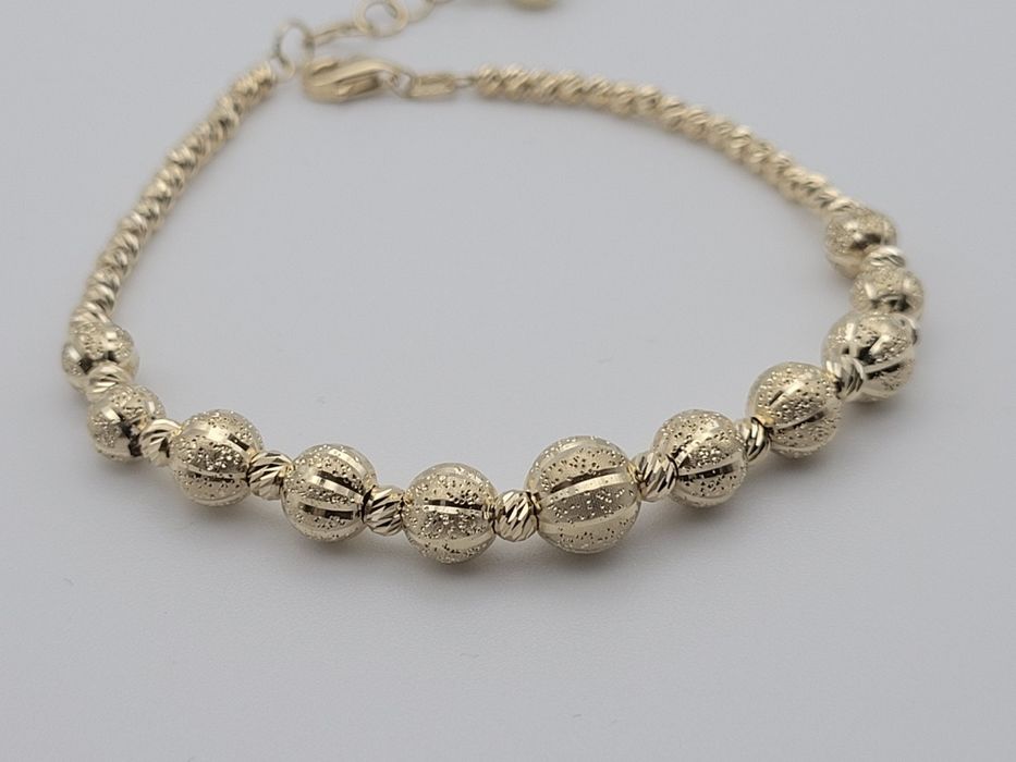 Nowa Złota bransoletka złoto próby 585, kuleczki diamentowane ocechowa