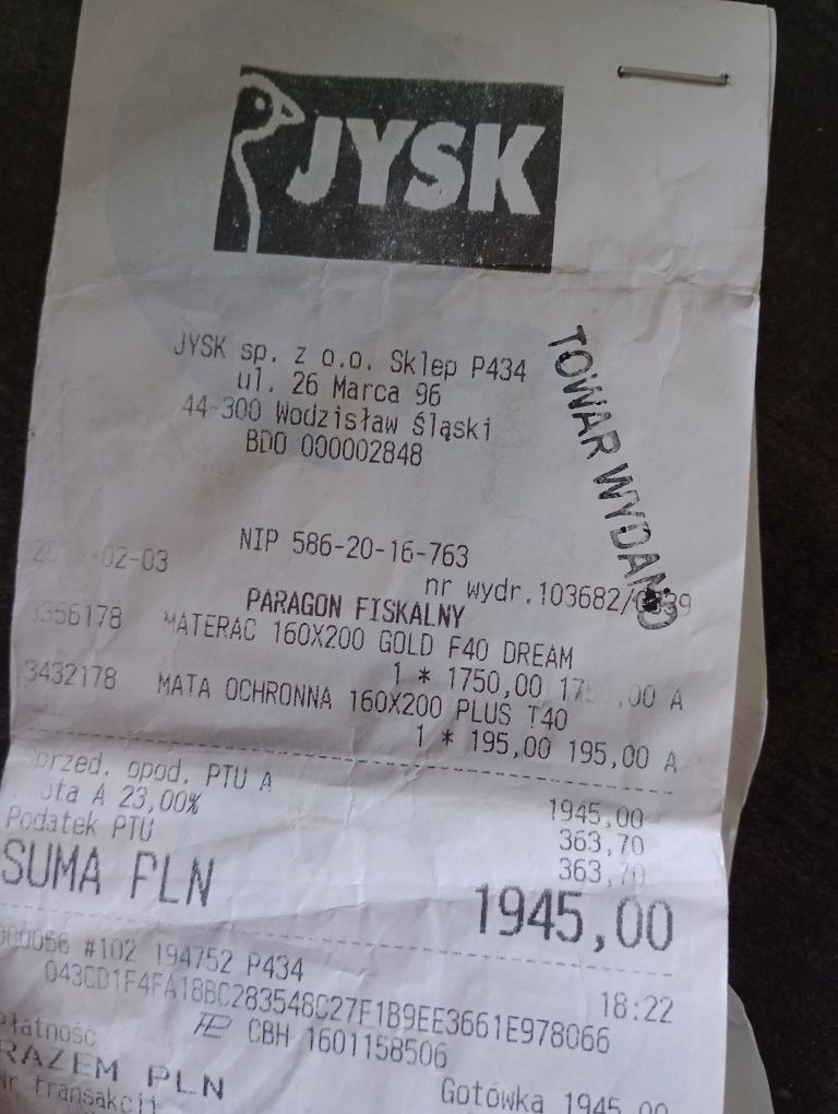 Łóżko 160/200 z materacem