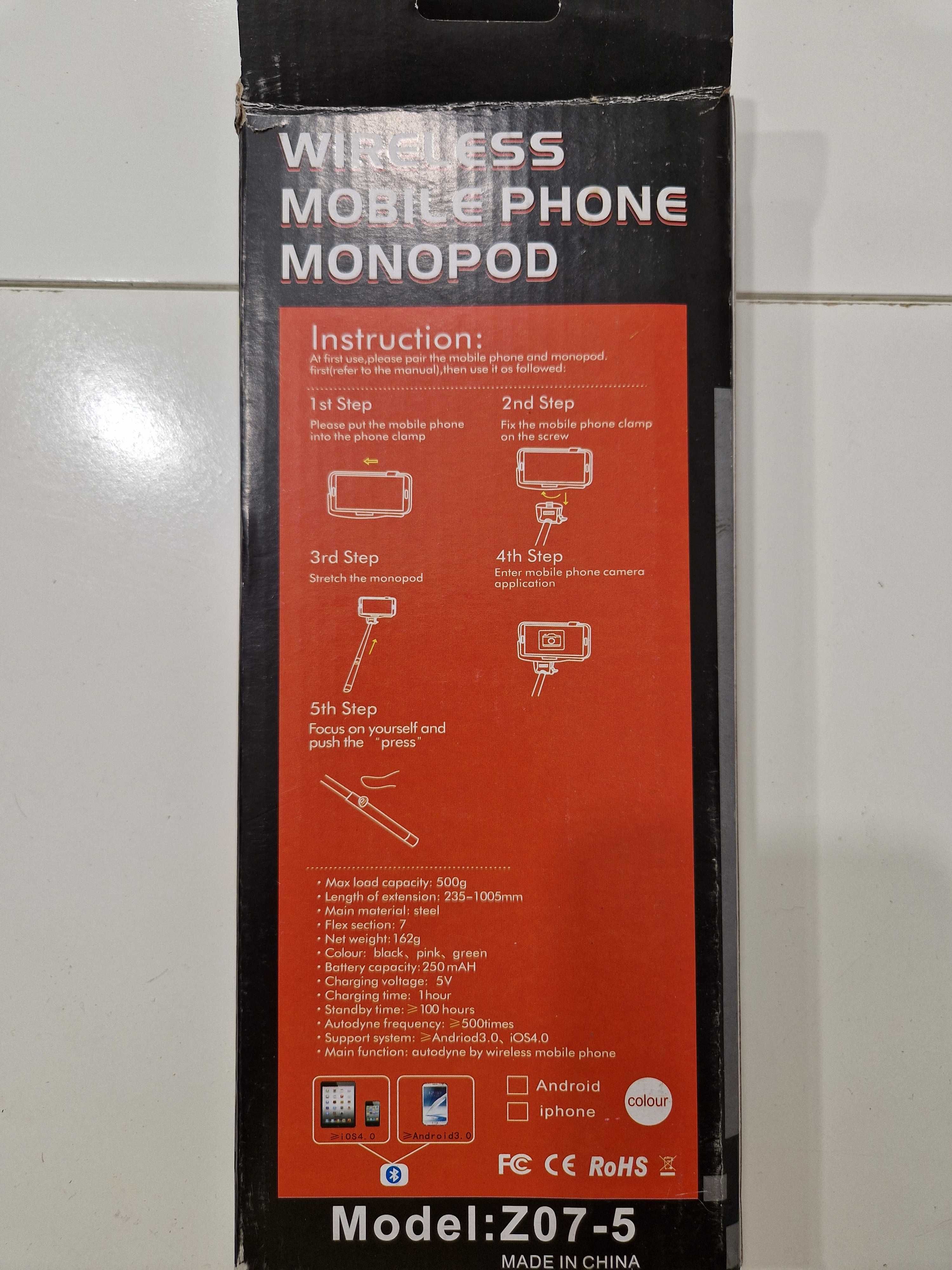 Selfie stick monopod bluetooth, solidny, długi - 100,5 cm  NOWY