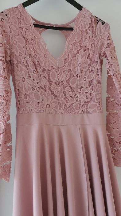 Suknia ślubna S.Moriss XS 34 pudrowy róż koronka długa