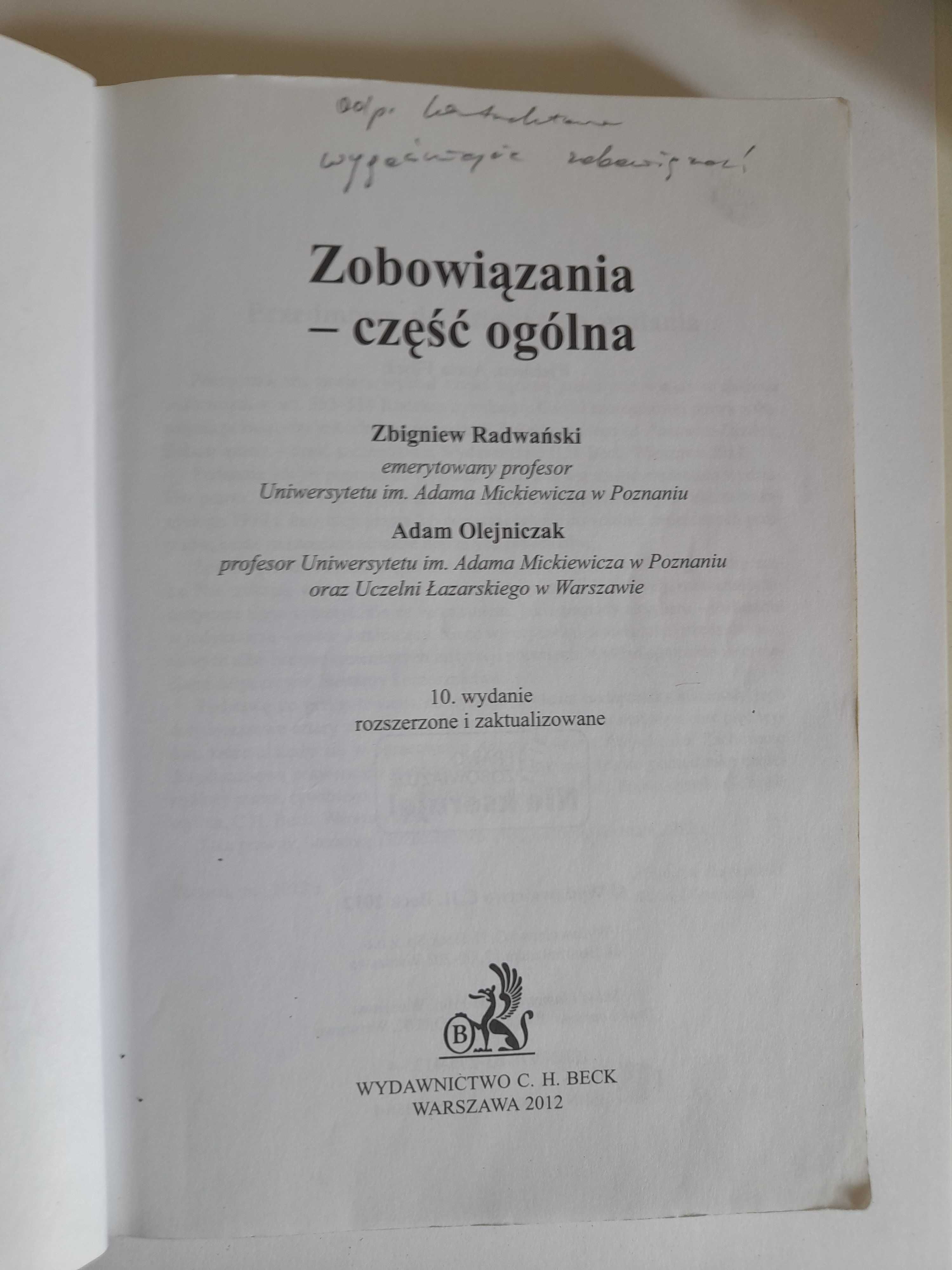 Zobowiązania - część ogólna Olejniczak, Radwański