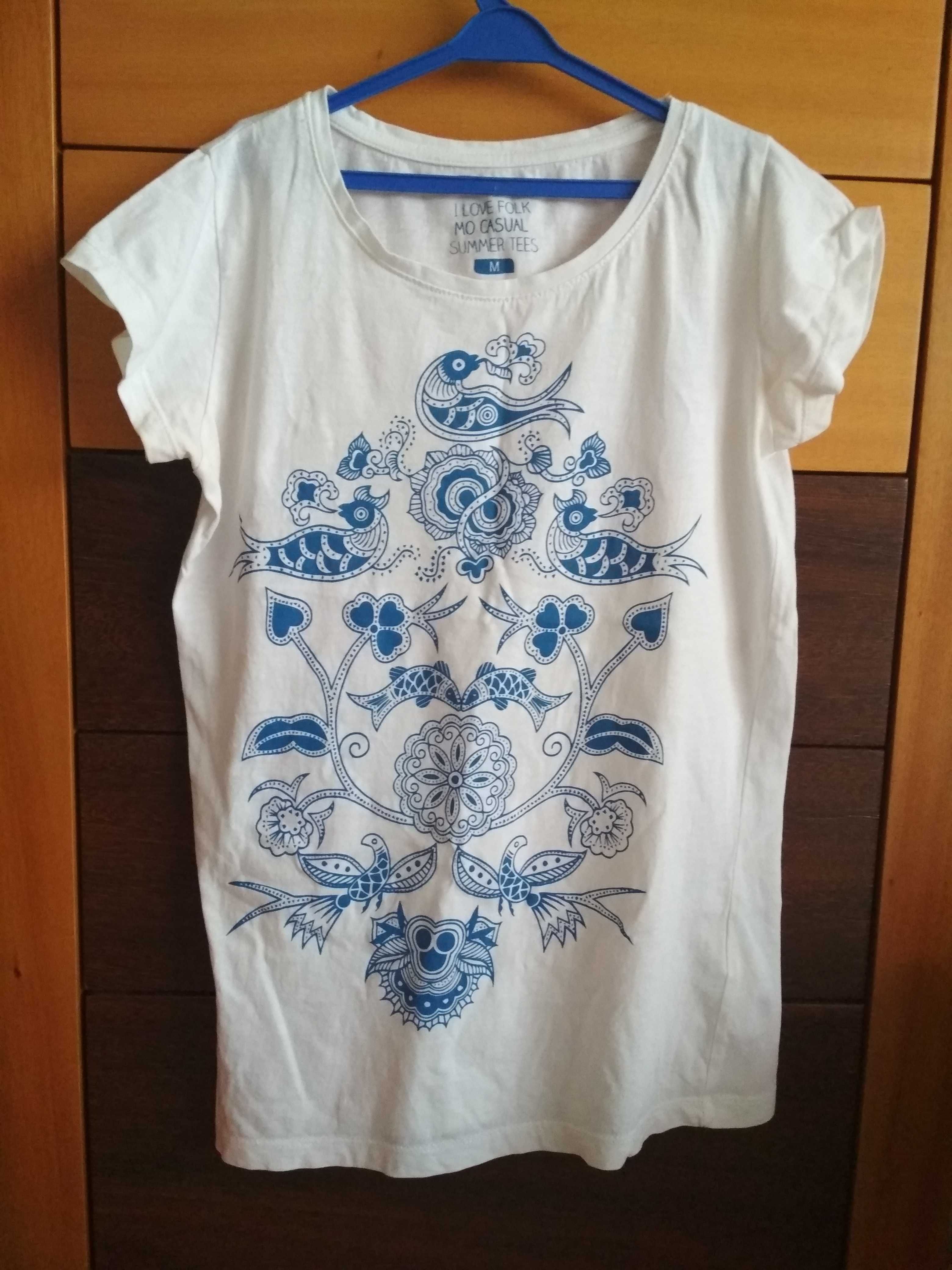 T-shirt com motivos exóticos em azul tamanho XS