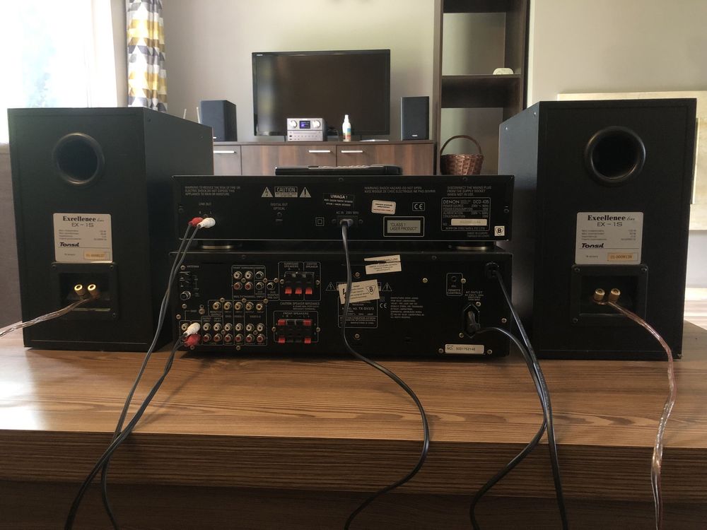 Amplituner ONKYO z odtwarzaczem CD DENON + kolumny TONSIL