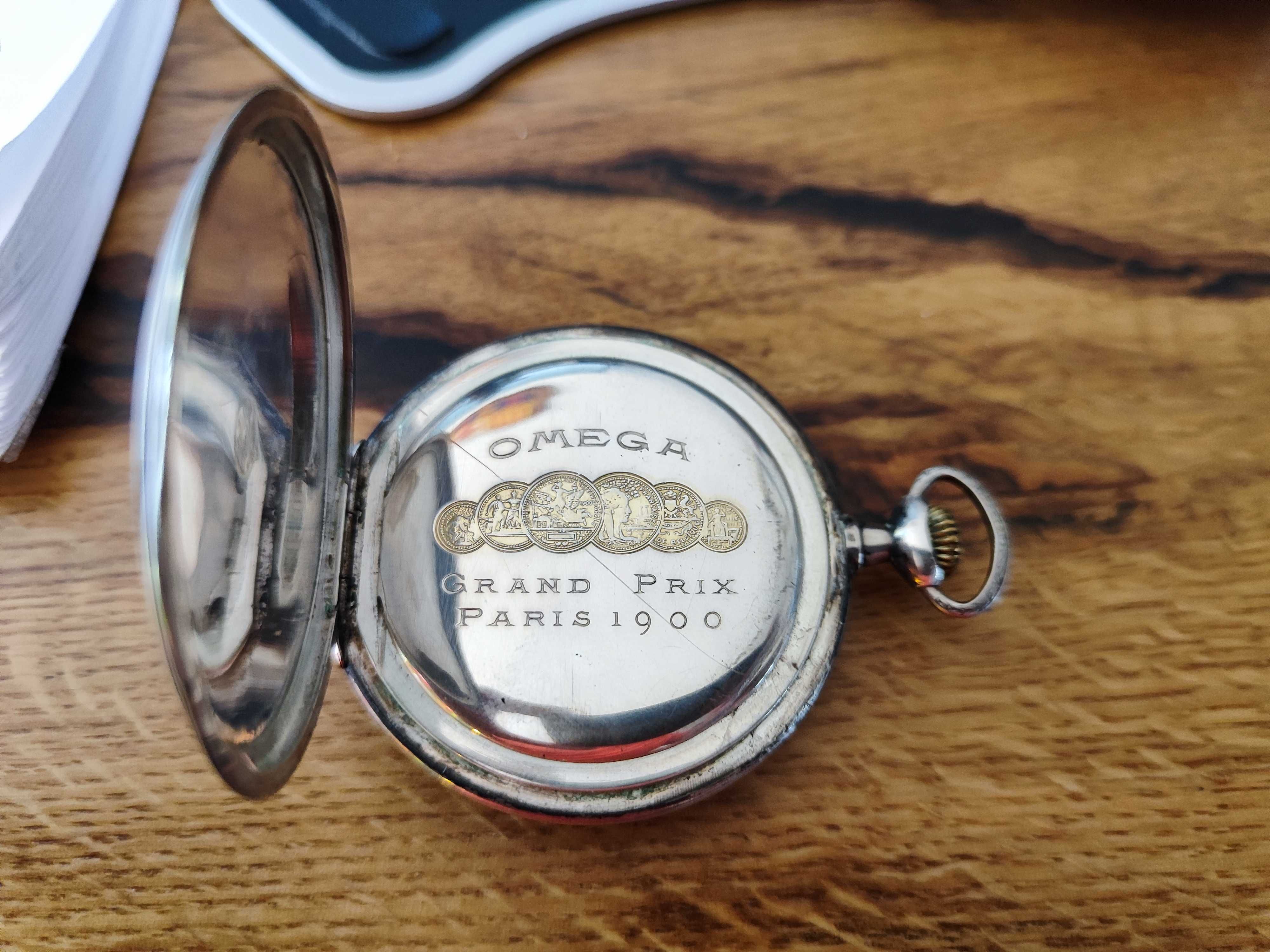 Stary srebrny zegarek kieszonkowy Omega Grand Prix 1900