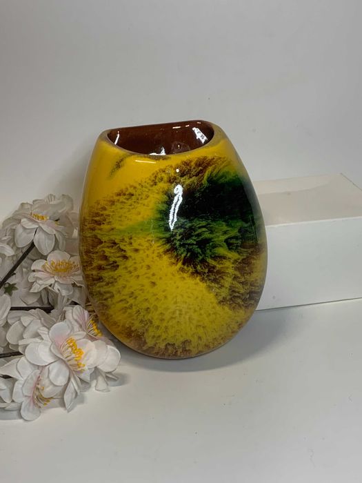 Кашпо настенное керамическое обливное майолика винтаж