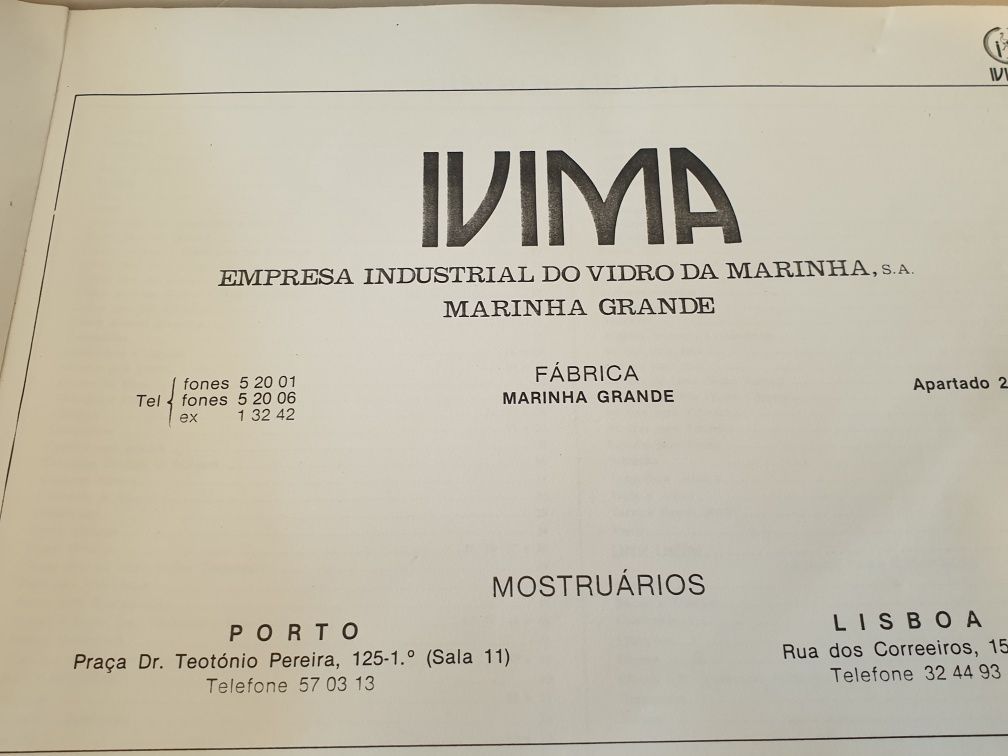 Raro Catálogo da vidreira IVIMA Marinha Grande de 1989