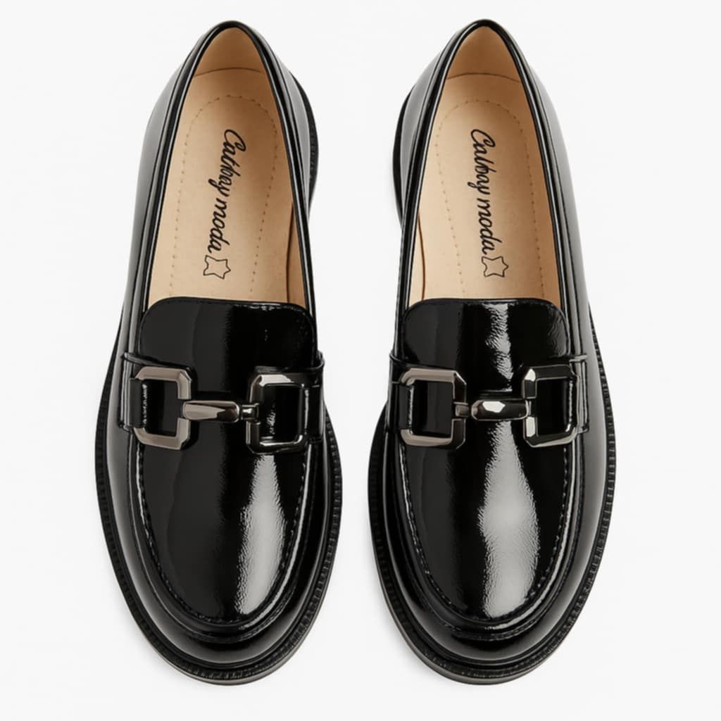Czarne lakierowane mokasyny buty damskie klamra eleganckie r.40