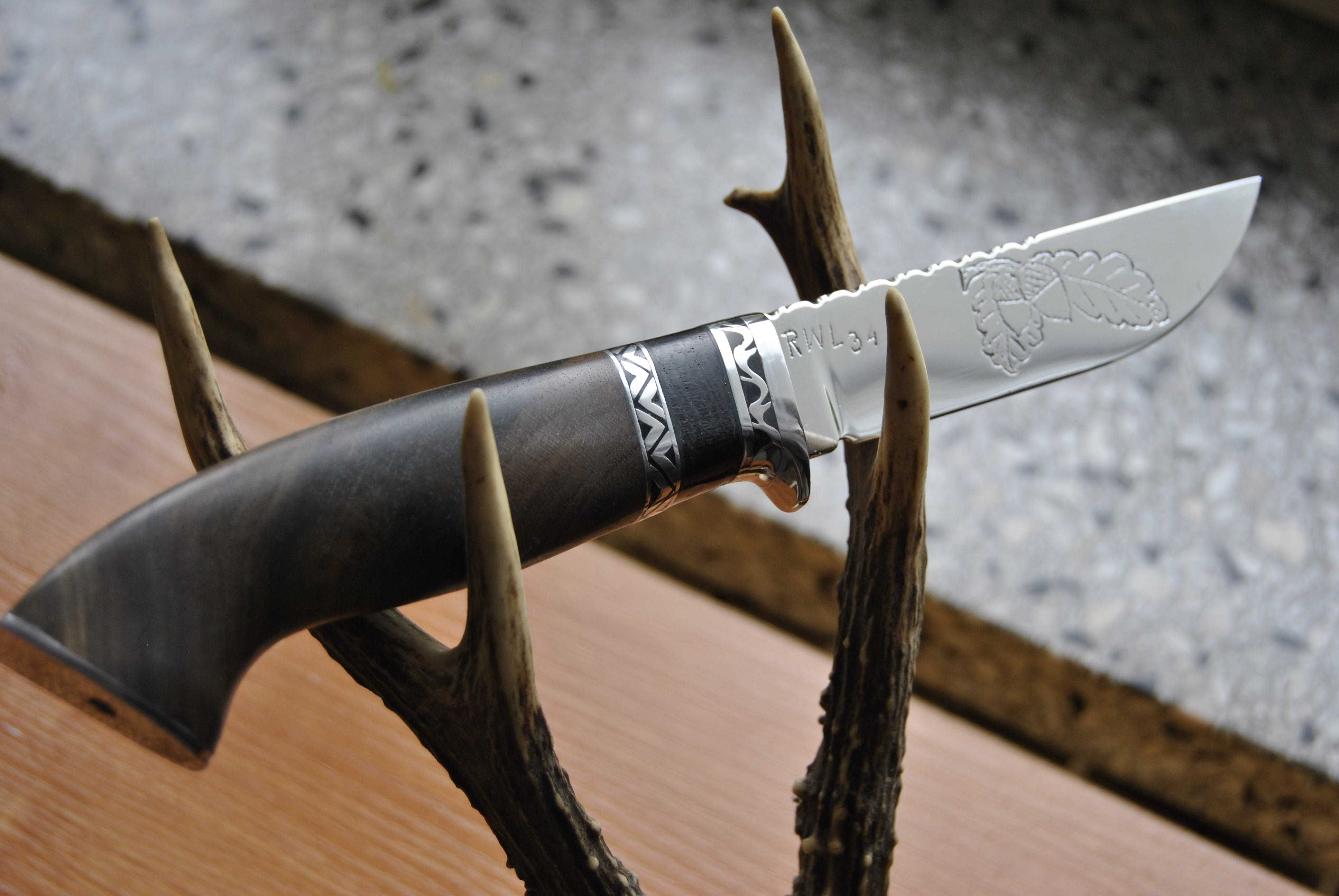 Nóż myśliwski ręcznie robiony ze stali RWL 34 - rękodzieło