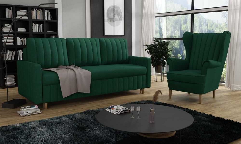 Zestaw komplet wypoczynkowy kanapa Malmo i fotel Uszak. Wersalka, sofa