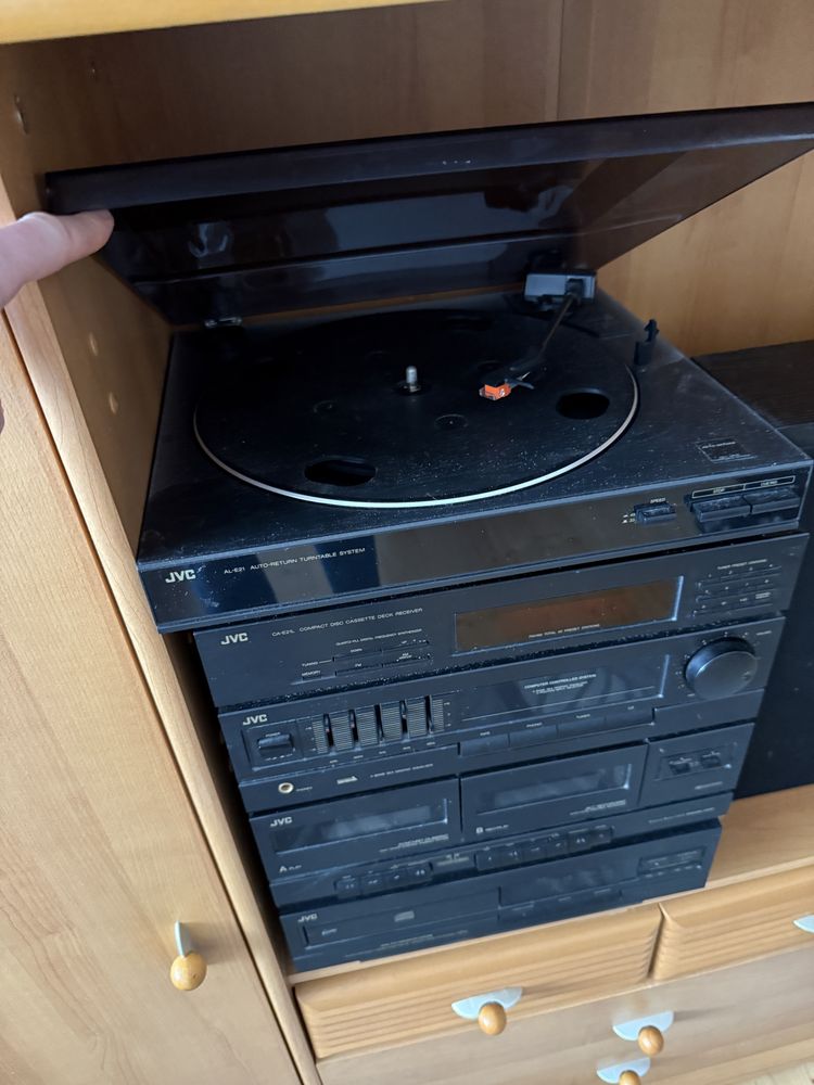 Wieża JVC vintage + oryginalny głośnik – gramofon, CD, radio, kasety