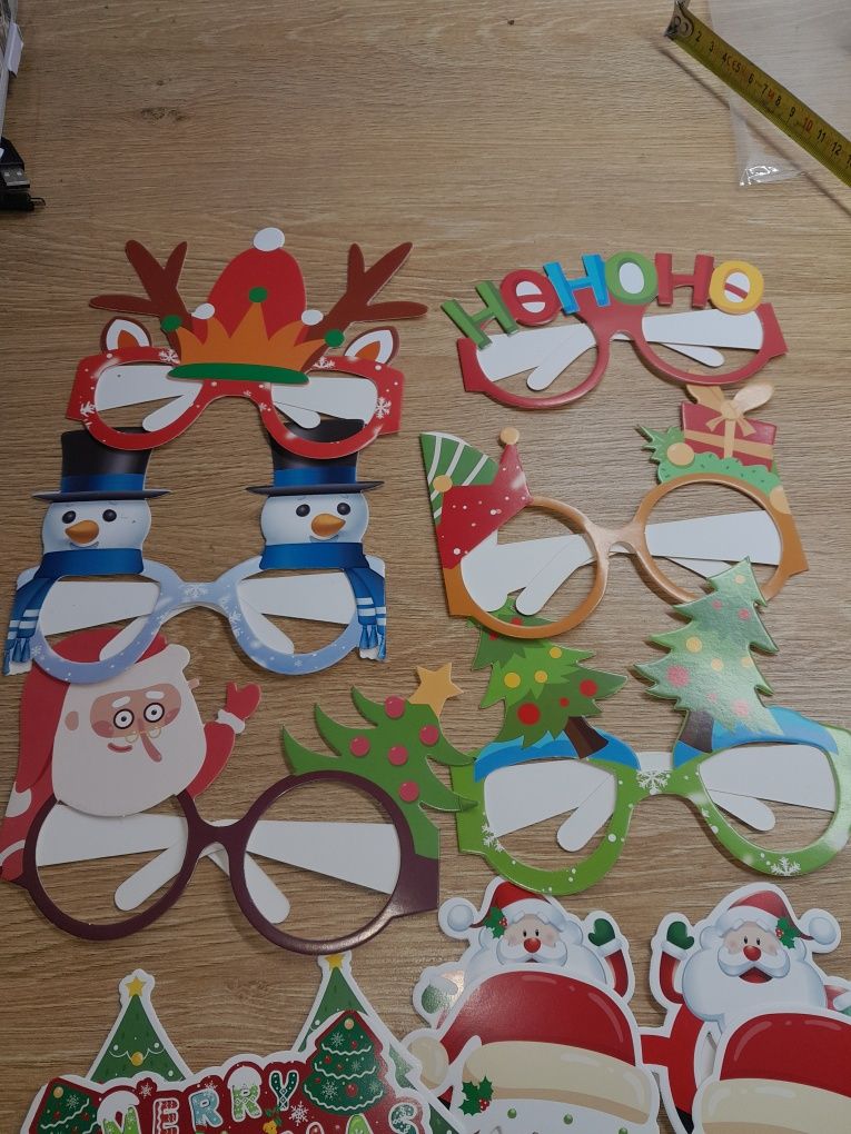 Zestaw 24 szt. Papierowe okulary dla dzieci świąteczne merry christmas
