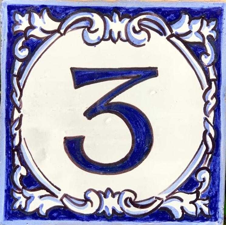 Azulejo pintado à mão - Número de Porta, Rústico em Terracotta