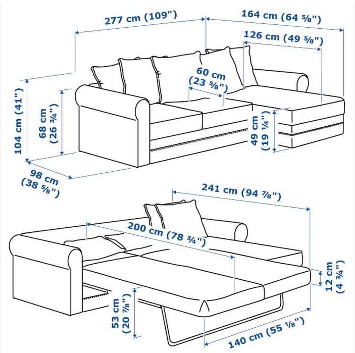 Sofá IKEA 2 lugares com Chaise Longue + Sofá-Cama + Capas Extra