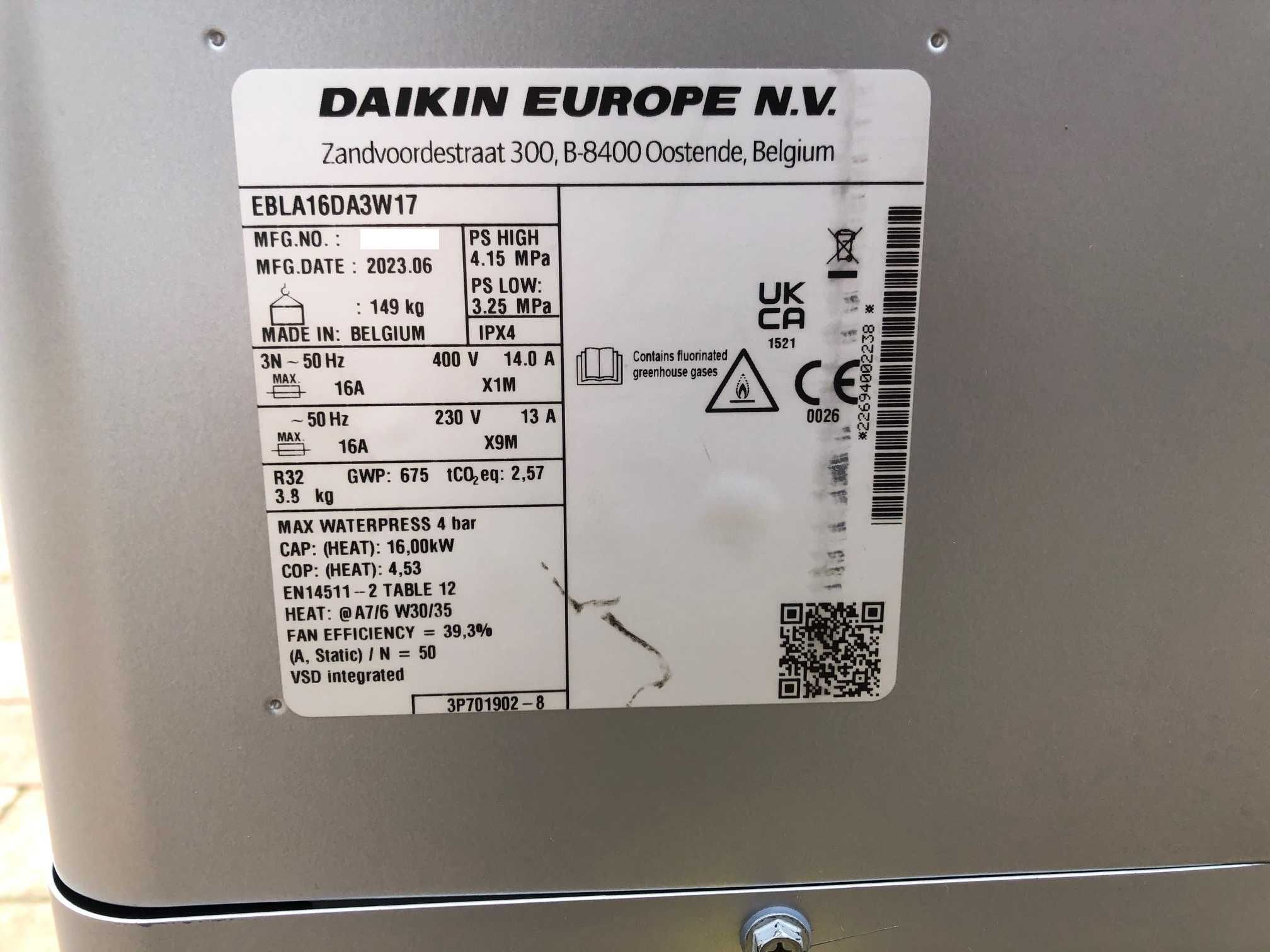 Pompa ciepła monoblok Daikin EBLA 16kW grzanie do 60 stopni