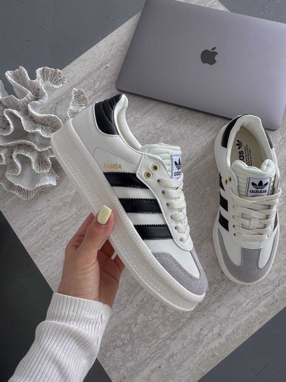 Кросівки Adidas Samba XLG White Black адідас самба чорні білі сірі