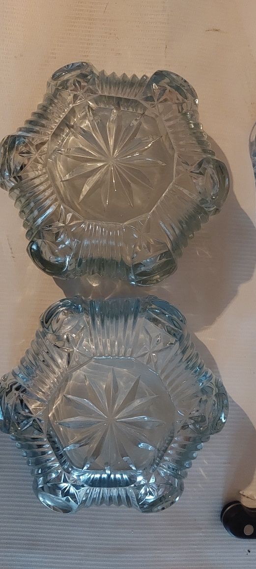 Cukiernica bombonierka niebieska ° 12 cm Ząbkowice kryształ PRL