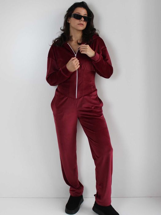 Комбінезон з велюру жіночий з корсетом 10805