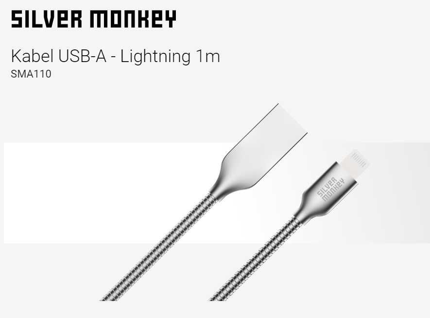 Kabel USB-A - Lightning 1m Metalowy Oplot IPhone iPad Nowy
