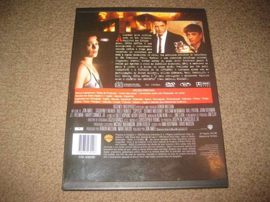 DVD "Copycat - Cópia Mortal" com Sigourney Weaver/Snapper/Raro!