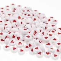 Koraliki akrylowe serca biało-czerwone 50 sztuk 7 mm do bransoletek