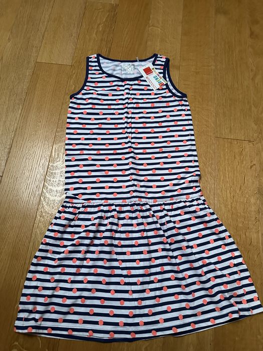 Sukienka r. 158 paski kropki pomaranczowy granat