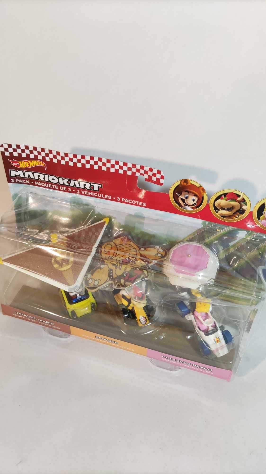 Hot Wheels Mariokart Tanooki, Bowser, księżniczka Mattel Super Mario