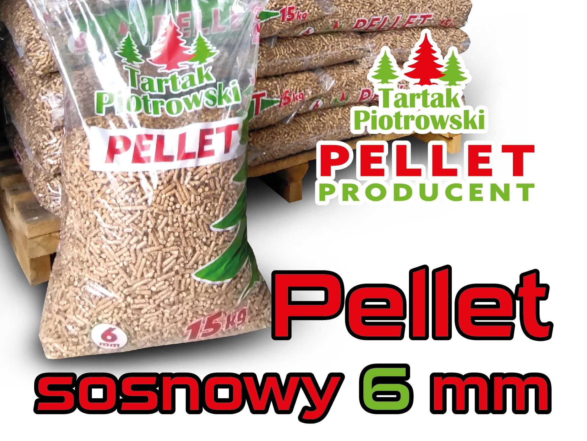 Pellet SOSNOWY 6 mm Tartak Piotrowski, Producent, worki 15 kg, 1 tona