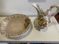 Jarro e Bacia de Porcelana Estilo Capodimonte