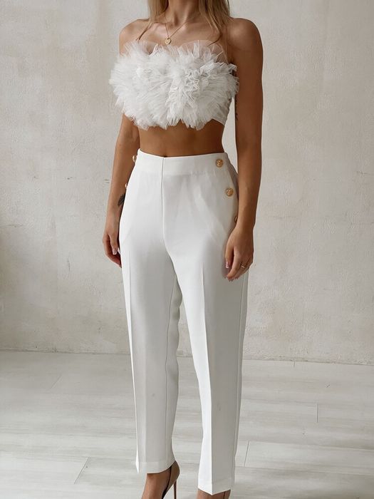 Spodnie z guziczkami Fashion Icon – biel S