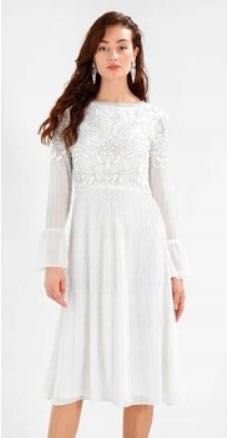 Frock&Frill sukienka koktajlowa biała ozdoby S/M