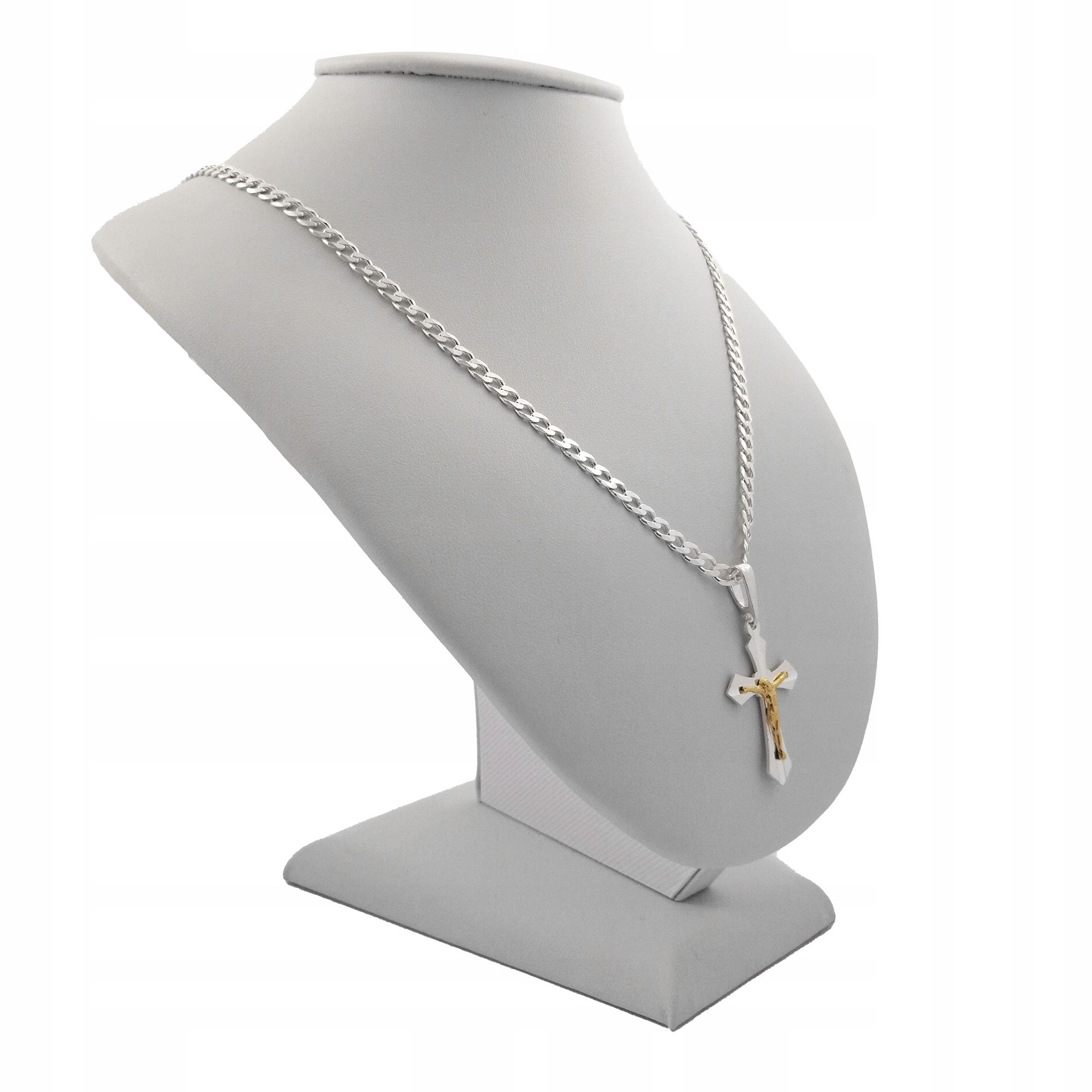 Elegancki Srebrny Łańcuszek Męski Pancerka + Zawieszka Krzyż 925 + Gra