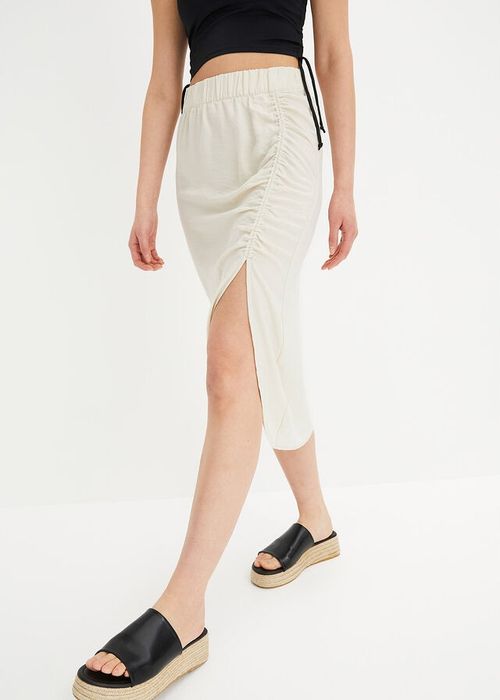 B.P.C spódnica kremowa midi z rozcięciem 40.