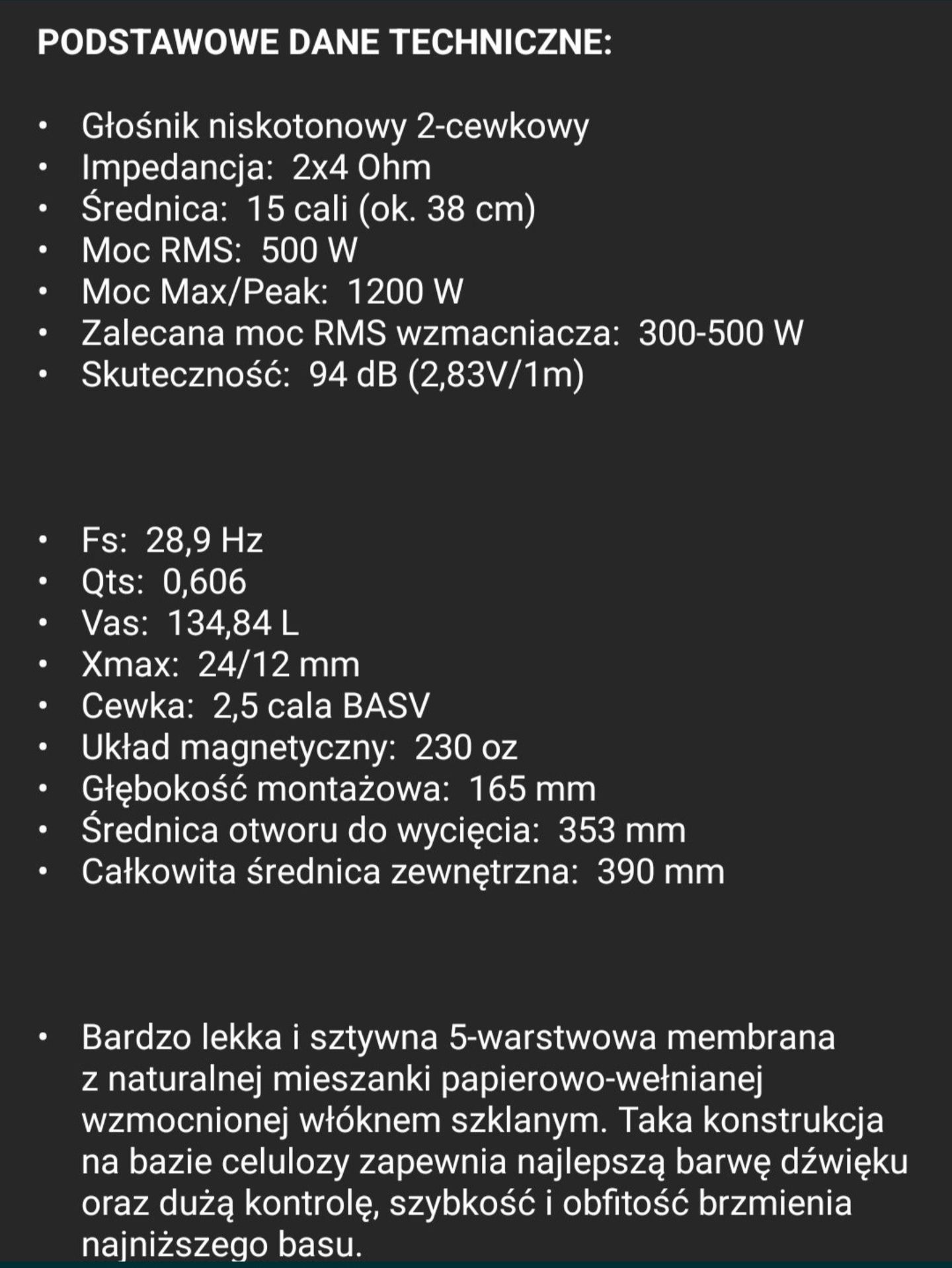 Subwoofer 15 Excursion w skrzyni + wzmacniacz Renegade