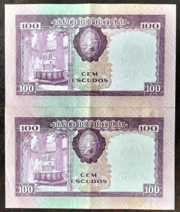 Lote 2 Notas 100$ 1961 Pedro Nunes Estado Belas/Números Seguidos