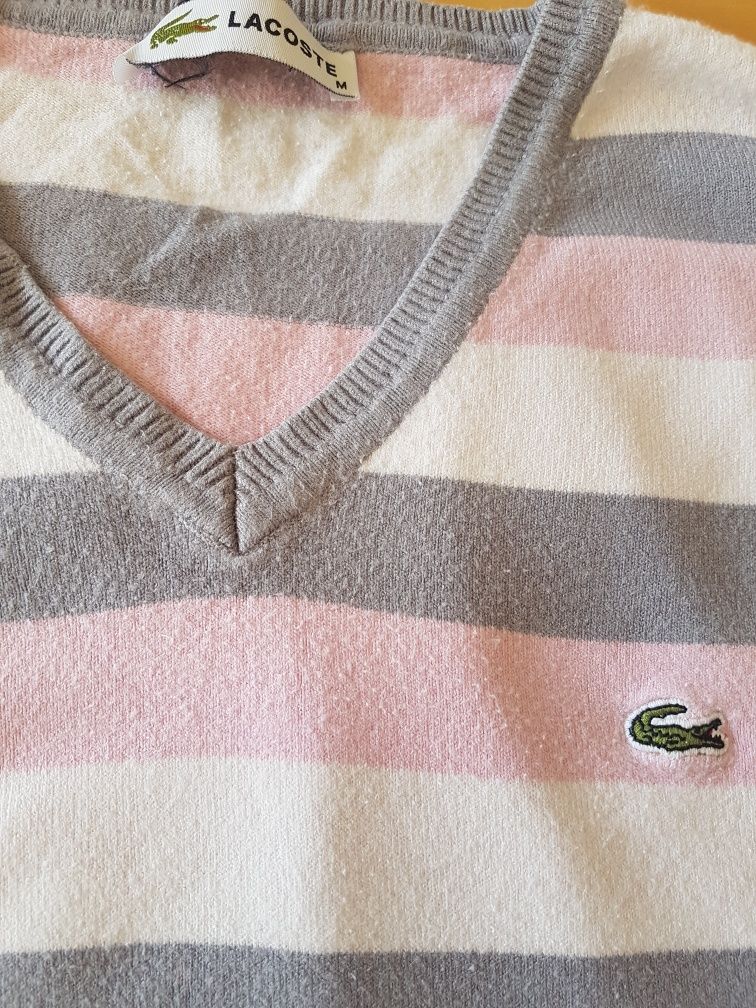 Lacoste sweter w paski roz. M