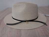 Nowy kapelusz damski Panama, rozm. 57_  zdobnia z rzemienia
