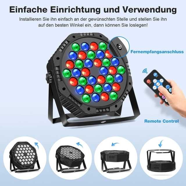 Zestaw 4 x Kolorofon DMX 36 RGBW LED PAR 72W PILOT światła dyskotekowe