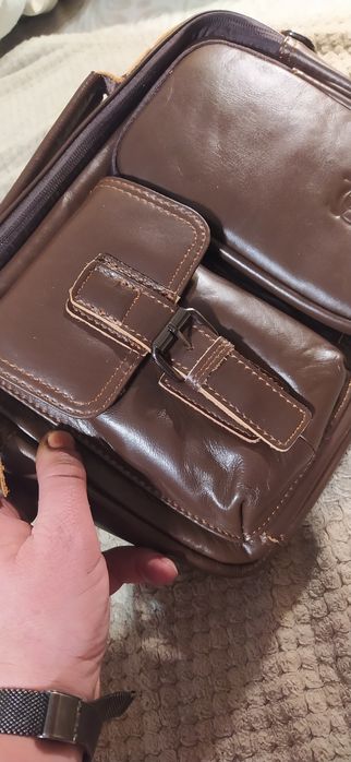 Нова шкіряна  чоловіча сумка /велика барсетка через плече