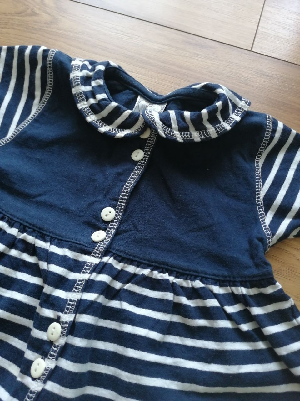 Sukienka granatowa w paski r. 80 styl marynarski