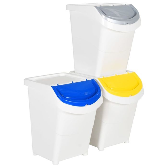 Kosze Na Śmieci Układane W Stos, 3 Szt., Białe, Pp, 120 L