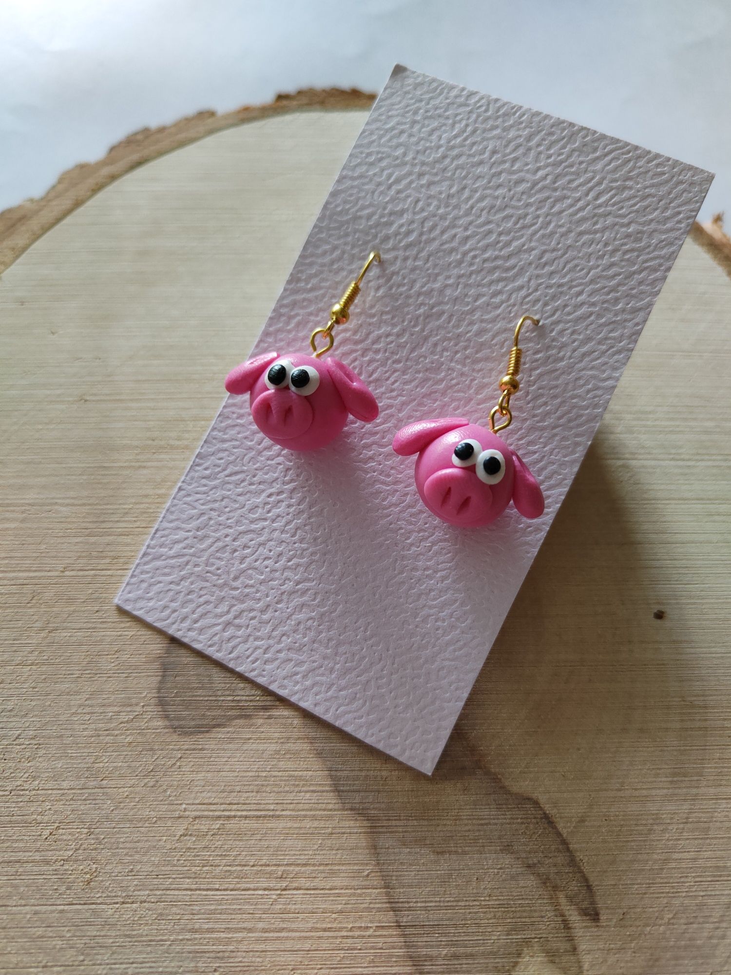 Różowe świnki kolczyki z glinki polimerowej Hanmade