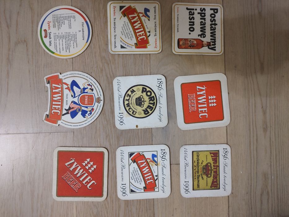 Tekturowe podkładki pod pokal kufel Żywiec kolekcjonerskie różne 9szt.